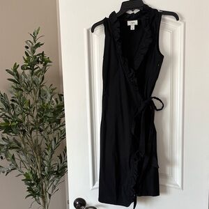 LOFT Black Ruffle Trim Midi Dress